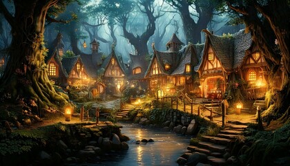 Obraz premium Fantasy Village In The Forest