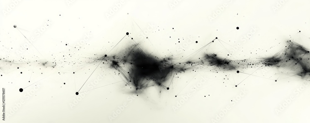 Poster black ink on white digital background with geometric patterns, generative ai