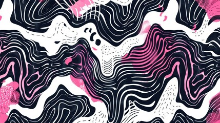 Obraz premium Abstract wavy pattern with pink and black lines, creating a dynamic visual texture.