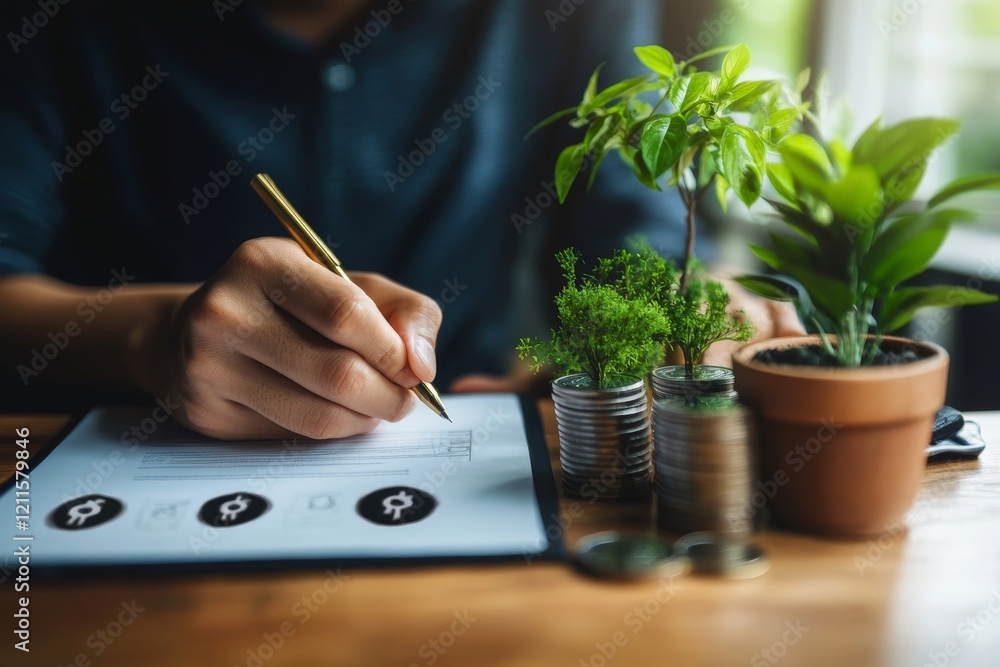 Aufkleber man is writing invest in yourself in a note., generative ai
