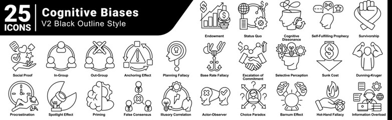 Cognitive Biases icon bundle 25 in line style