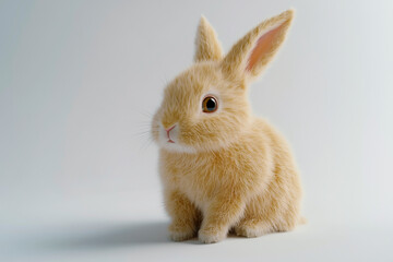 Realistic Portrait of a Rabbit Standing Against a White Background.