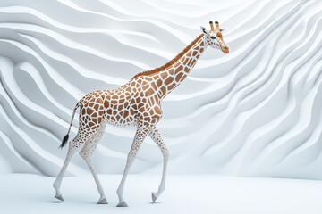 Realistic Portrait of a Giraffe Standing Against a White Background.