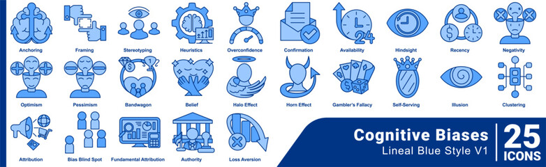 Cognitive Biases icon set 25 in line style
