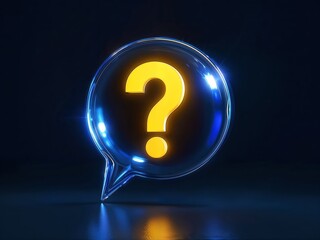Question mark in speech bubble on dark background. 3D Rendering. 3D illustration. Question symbol.