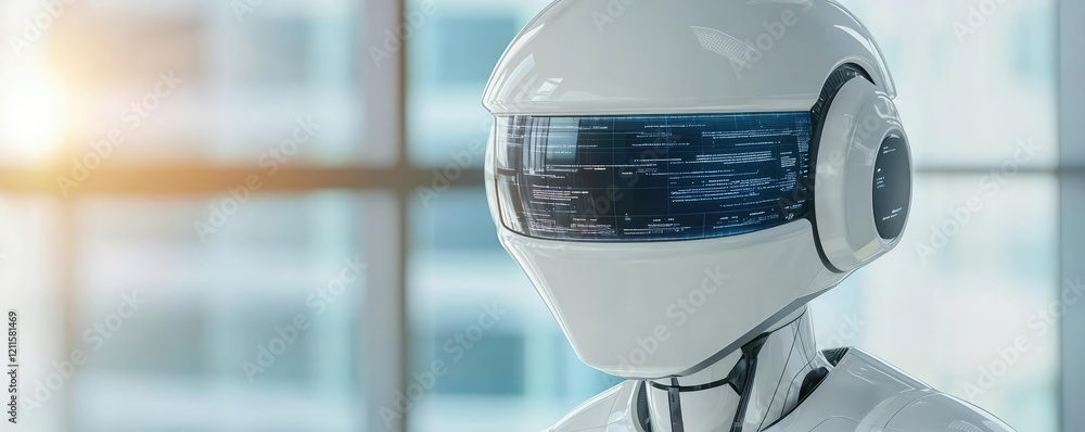 Poster virtual assistant ai concept. futuristic robot with a sleek design, showcasing advanced technology a