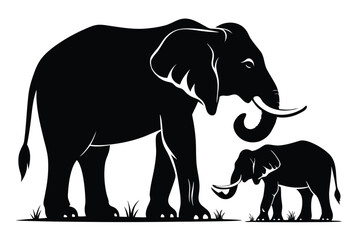 Fototapeta premium elephant silhouette set with baby elephant