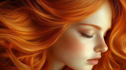 Obraz premium Fiery Red Hair: A Close-Up Portrait of a Woman with Vibrant, Wavy Locks