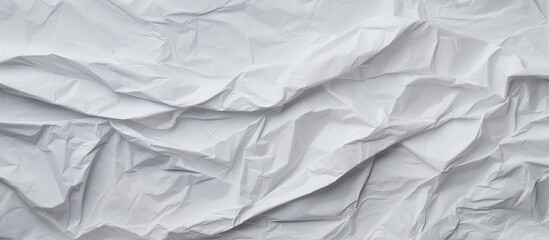 Fototapeta premium Crumpled white paper texture with varied shadows and creases creating depth; the background features a soft, neutral light for versatility.