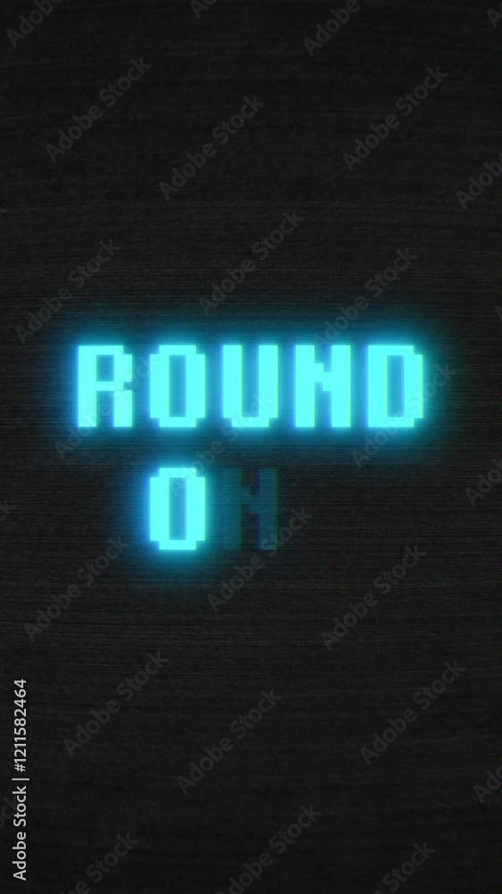 Poster vertical video animation of the title animation of round one in neon blue on a dark, noisy backgroun