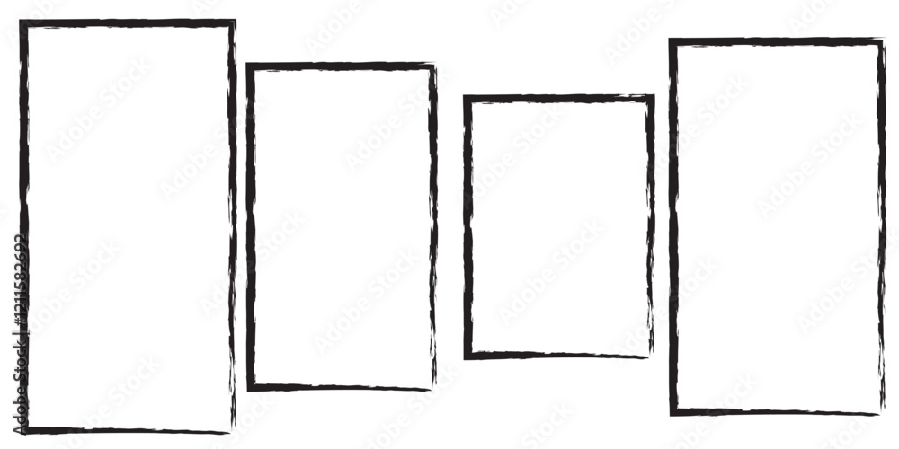 Poster vector set of square ink brush strokes as a representation of modern design. hand-drawn with rough e