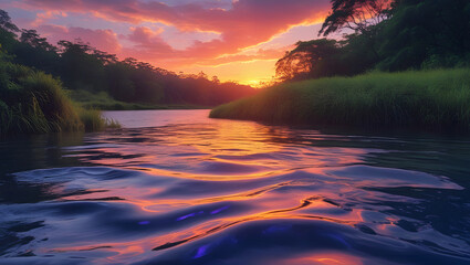 natural water source in nature in the sunrise background