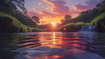 natural water source in nature in the sunrise background