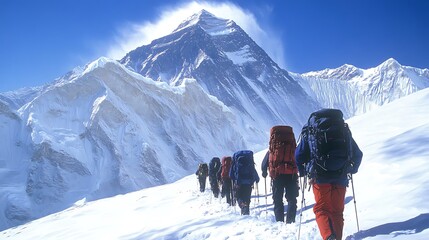 Mount Everest Expedition: Climbers Ascending the Majestic Peak