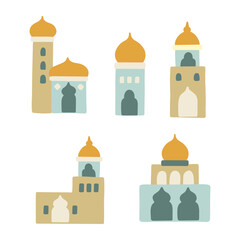 Set of editable colored random mosque from side view icon symbol illustration vector for Islamic, Ramadhan Poster, Ramadhan Flyer, Ramadhan Banner