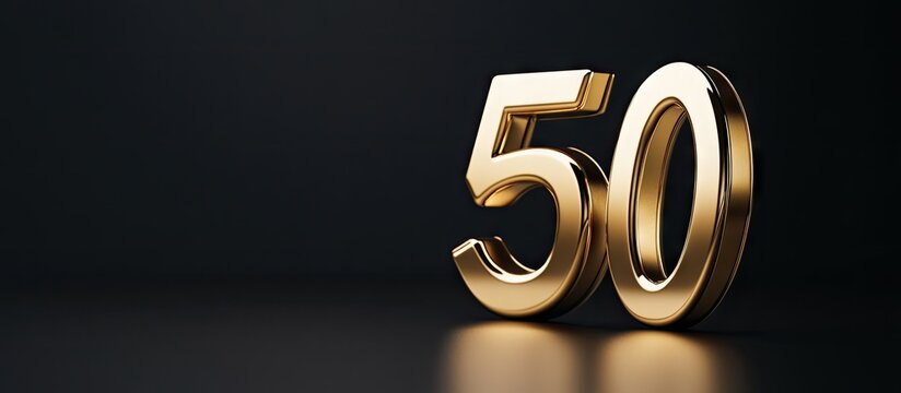 Golden number 50 prominently displayed against a sleek black backdrop creating a sophisticated atmosphere ideal for milestone celebrations.