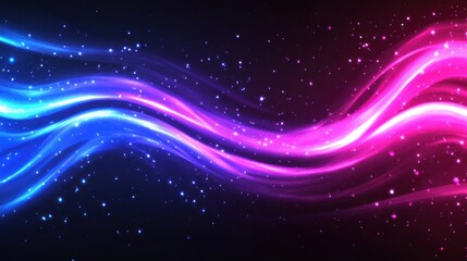 Fototapeta premium Glowing neon waves, cosmic background, digital art, website header