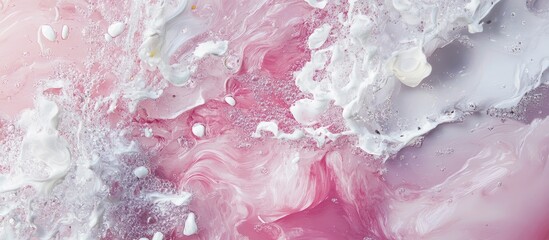 Abstract fluid art showcasing a blend of soft pink and white tones with swirling textures creating a serene background ideal for floral decor