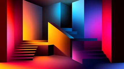 Abstract Neon Gradient Staircase Architectural Design