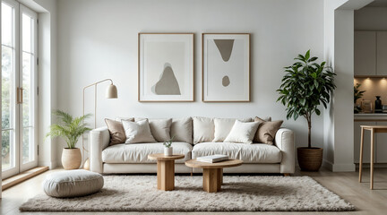 Bright Minimalist Living Room with Stylish Furniture, Natural Light, and a Relaxing Atmosphere, Showcasing Contemporary Home Interior Design