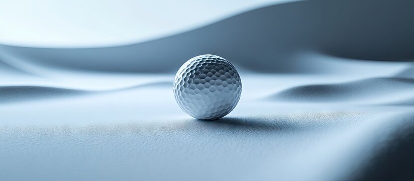 Closeup of a white golf ball on a smooth blue surface with subtle waves creating a serene golfing atmosphere emphasizing sportsmanship and precision