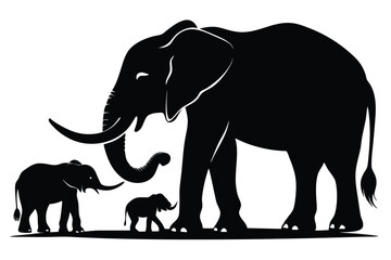 Obraz premium A set of elephant vector silhouettes isolated on a white background