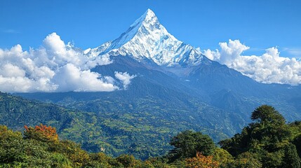 Fototapeta premium Majestic Himalayan Peak: A Breathtaking View of Annapurna