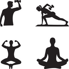 Fitness Flat Elements Set silhouette vector icon design