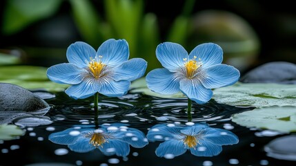 Serene Blue Water Lilies: A Tranquil Reflection in Nature's Embrace