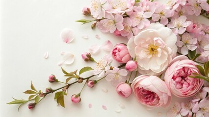 Obraz premium Delicate floral pattern featuring cherry blossoms peonies and garden roses, elegant wedding, cherry blossom, floral pattern, delicate design