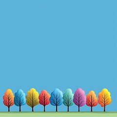 Fototapeta premium A blue background with a row of trees in various colors