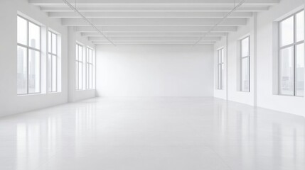 Fototapeta premium Bright and Spacious White Room with Large Windows and Sleek Floors