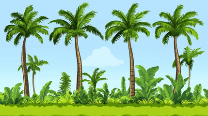 Fototapeta premium Tropical palm trees with lush greenery background