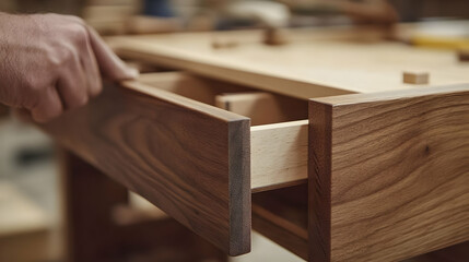 The Art of Woodworking: A Close-up of Exquisite Wooden Drawer Detail