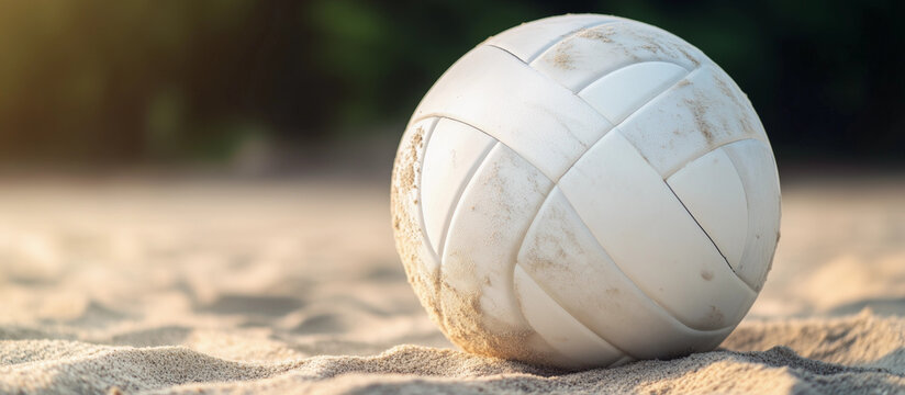 Beach volleyball ball sand sunrise tryouts competition summer sport camp banner copy space coaching classes outdoor court team event youth training casual athletic coastal lifestyle promo