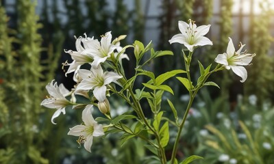 Andrographis paniculata flowers on a stem in a garden , flowers, andrographis, paniculata