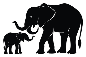 Fototapeta premium silhouette of elephant with baby elephant