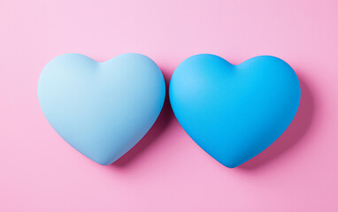 Two blue hearts pink background love romance heart couple valentine