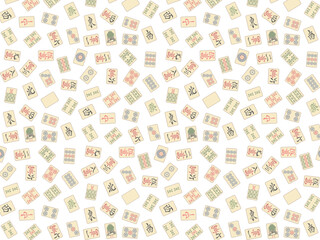 アンティーク風の古びた麻雀牌壁紙イラスト