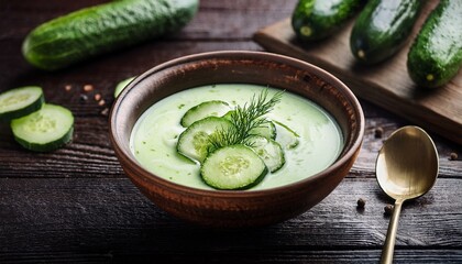 Fresh healthy cucumber soup in bowl