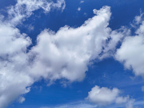 White clouds and blue sky from below