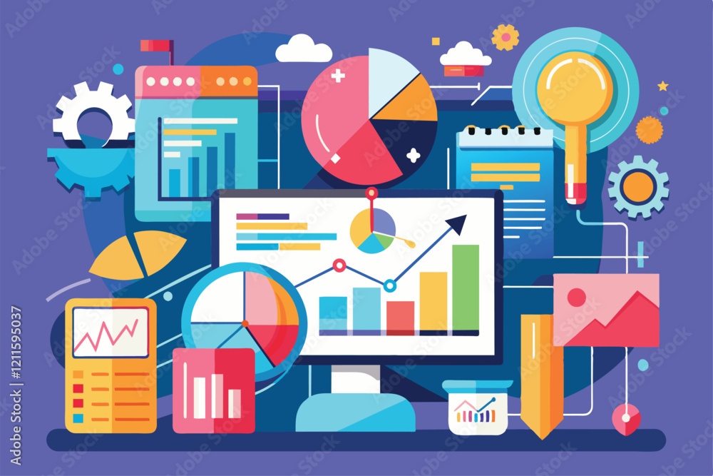 Poster insights on a digital workspace featuring various charts, graphs, and data analysis tools displayed 