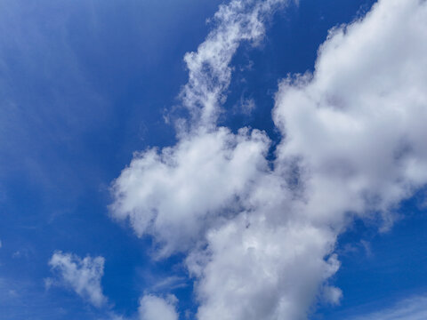 White clouds and blue sky from below