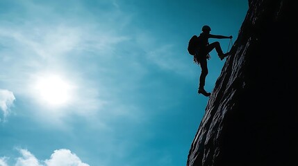 Climber Silhouette Against a Vivid Blue Sky