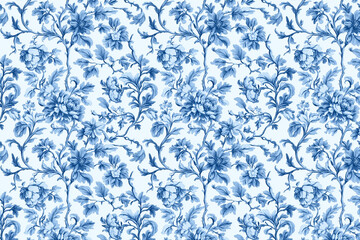 Floral Toile Tapestry Pattern. Vintage botanical wallpaper pattern. Background image. Created with Generative AI technology