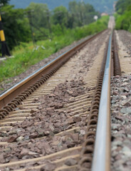Railway tracks on a hill in Lopburi Province, Thailand Train tracks to Bangkok station