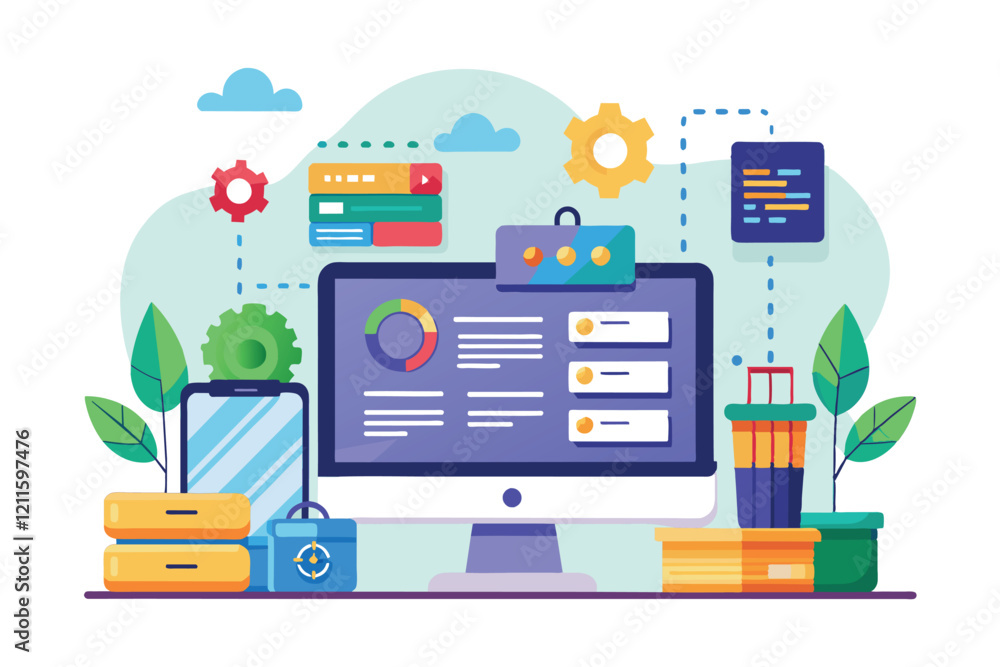 Poster a workspace featuring low code development tools designed for customization and enhanced productivit