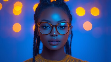 Artistic Portrait of Woman with Glasses and Bokeh Lights
