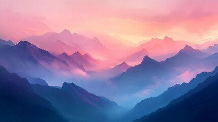 Fototapeta premium Majestic Mountains at Sunrise: A Dreamy Landscape Photography