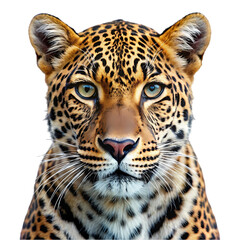 Obraz premium Majestic Leopard Portrait: Wild Beauty Close-Up, Isolated on White Background. Perfect for wildlife,